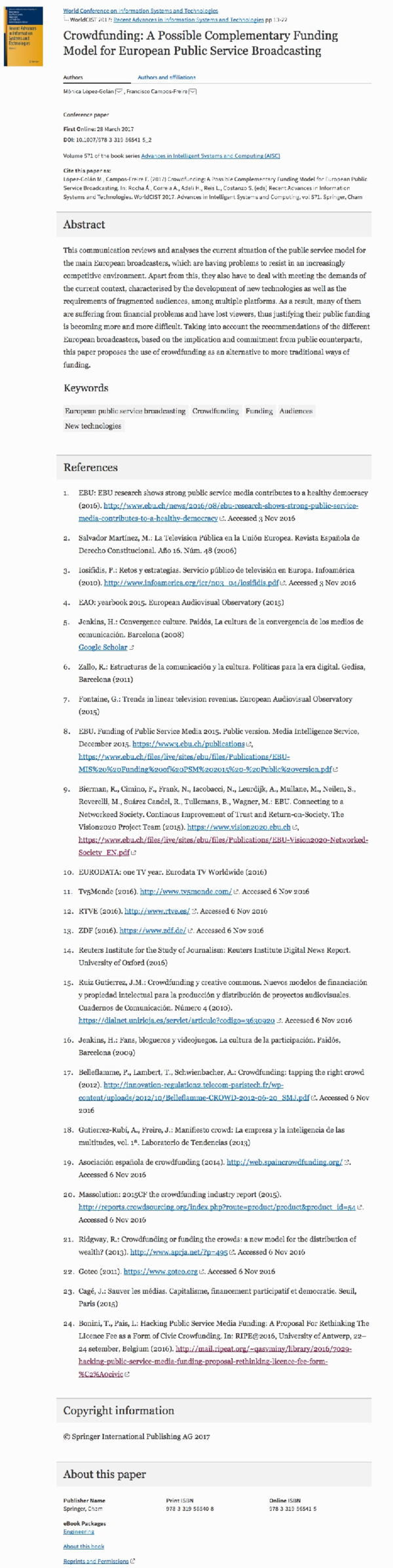 (PDF) Crowdfunding: A Possible Complementary Funding Model for European ...