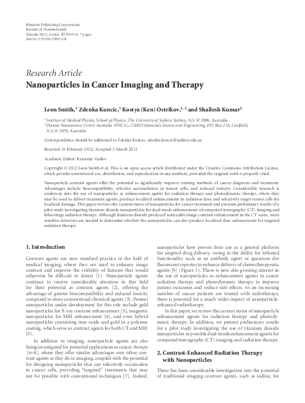 (PDF) Nanoparticles in Cancer Imaging and Therapy
