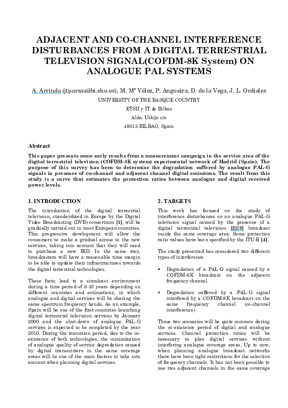 (PDF) Adjacent and co-channel interference disturbances from a digital ...