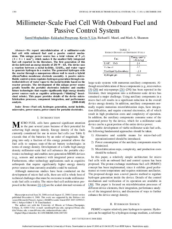 (PDF) Millimeter-Scale Fuel Cell With Onboard Fuel and Passive Control ...
