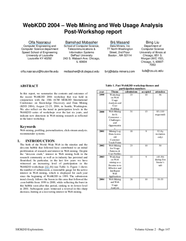 (PDF) WebKDD 2006: web mining and web usage analysis post-workshop report