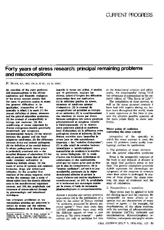 (PDF) Forty years of stress research: principal remaining problems and ...