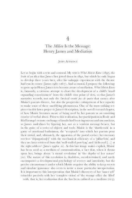 (PDF) The Milieu is the Message: Henry James and Mediation