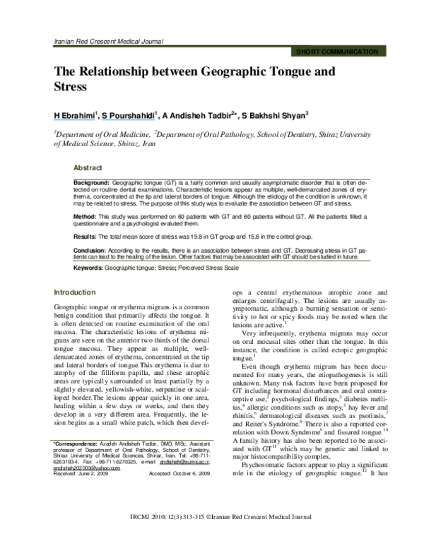 (PDF) The Relationship between Geographic Tongue and Stress Sara