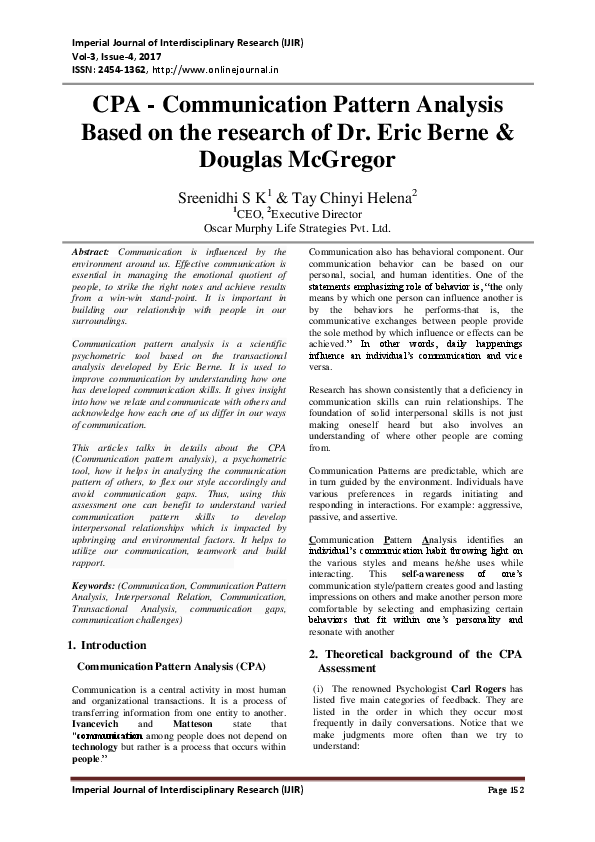 (PDF) CPA -Communication Pattern Analysis Based on the research of Dr ...