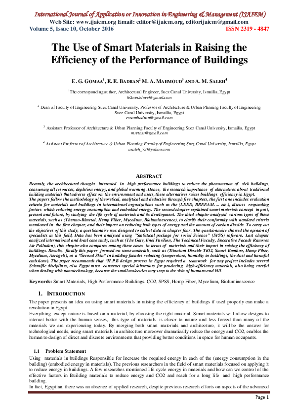 (PDF) The Use of Smart Materials in Raising the Efficiency of the ...
