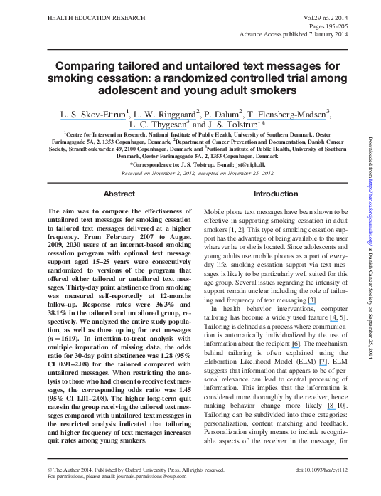 (PDF) Comparing tailored and untailored text messages for smoking ...