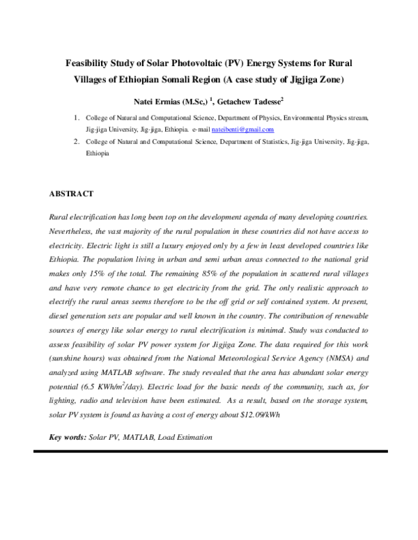 (PDF) Feasibility Study of Solar Photovoltaic (PV) Energy Systems for ...