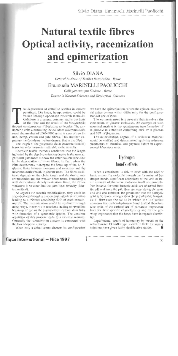 (PDF) Natural textile fibres - Optical activity, racemization and ...