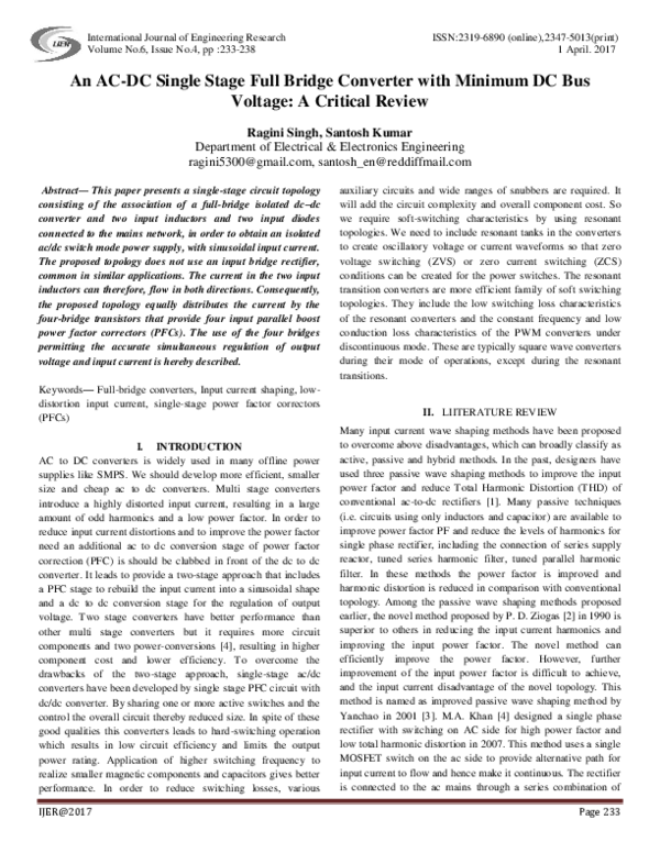 (PDF) An AC-DC Single Stage Full Bridge Converter with Minimum DC Bus ...