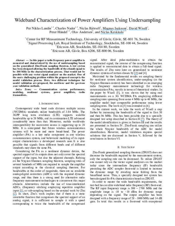 (PDF) Wideband characterization of power amplifiers using undersampling