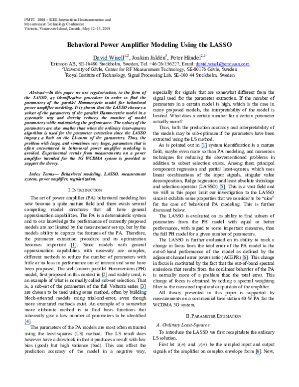 (PDF) Behavioral power amplifier modeling using the LASSO