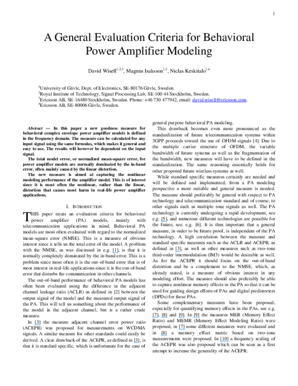 (PDF) A general evaluation criteria for behavioral power amplifier modeling