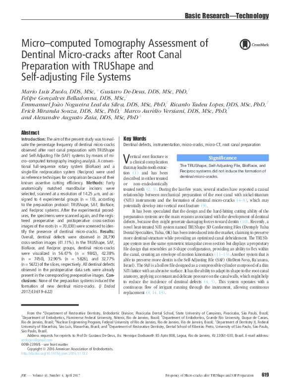 (PDF) Micro–Computed Tomography Assessment of Dentinal Micro-cracks ...