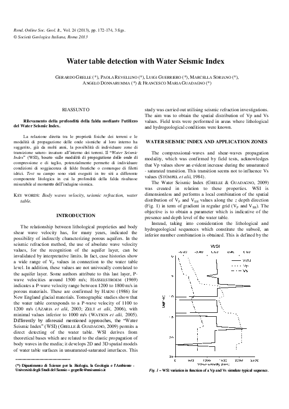 (PDF) Water table detection with Water Seismic Index