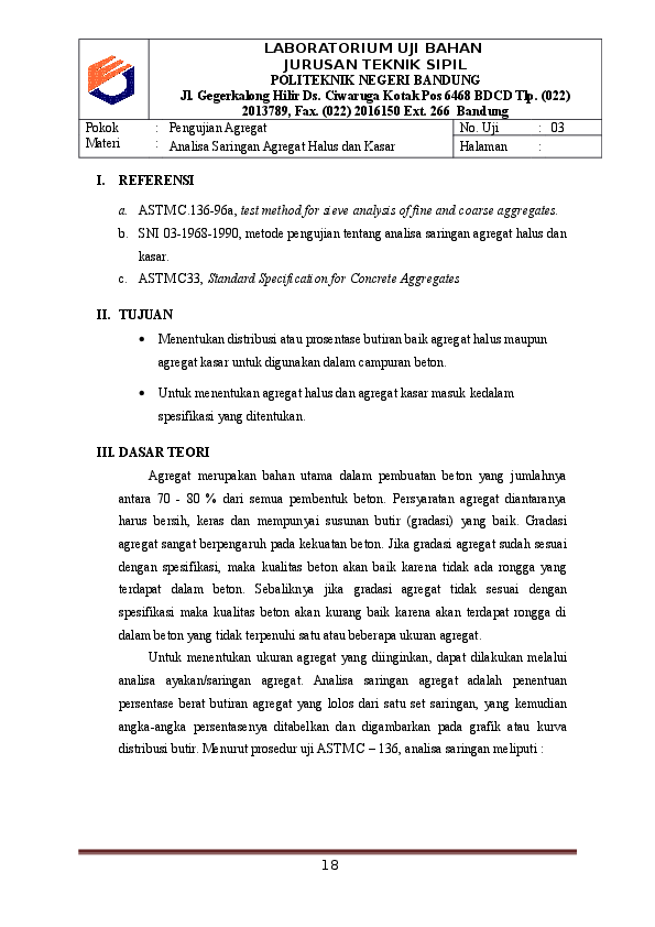 Doc 3 Rbt Analisa Saringan Agregat Halus Dan Kasar Docx Reni Rahmawati Academia Edu