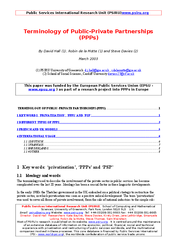 (DOC) Terminology of Public-Private Partnerships (PPPs)