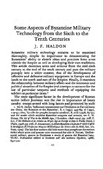 Some Aspects of Byzantine Military Technology from the Sixth to the Tenth Centuries (1975)