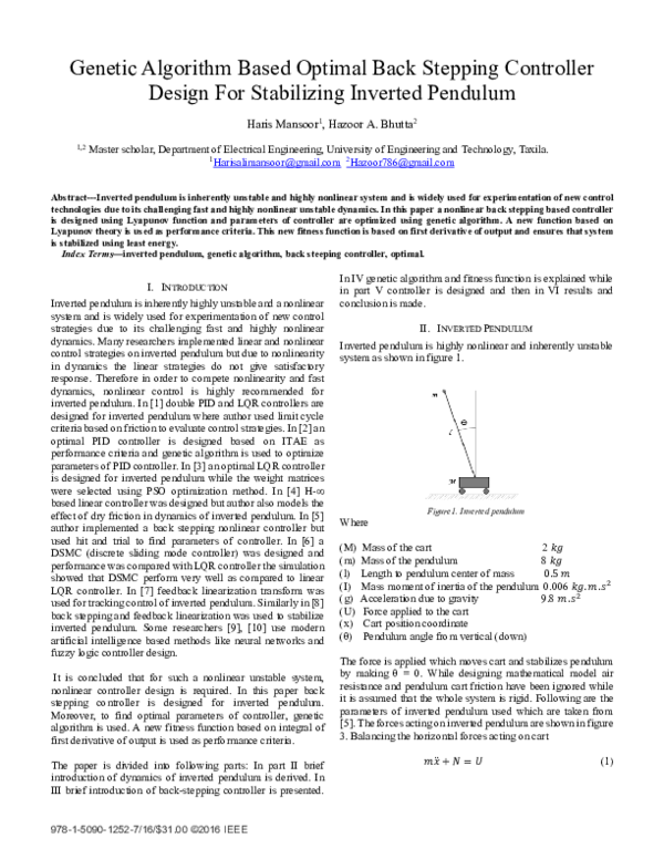(PDF) Genetic Algorithm Based Optimal Back Stepping Controller Design ...