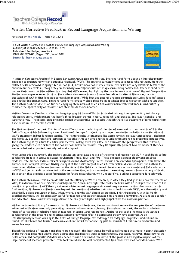 (PDF) Review of Written corrective feedback in second language ...