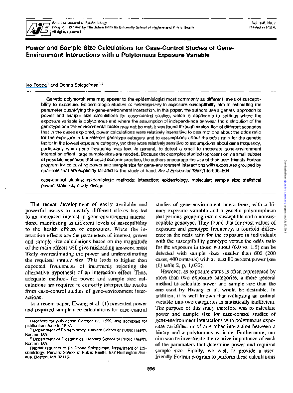 (PDF) Power and Sample Size Calculations for Case-Control Studies of ...