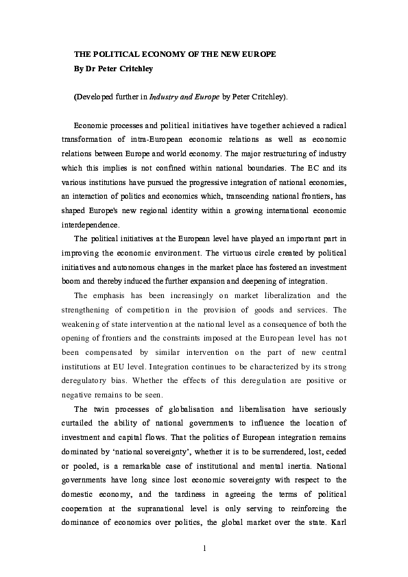 (DOC) The Political Economy of the New Europe