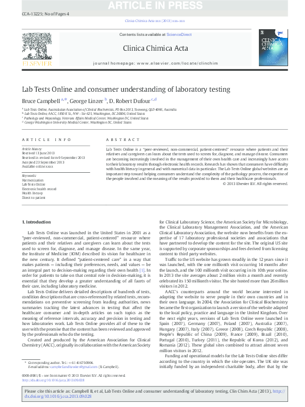 (PDF) Lab Tests Online and consumer understanding of laboratory testing