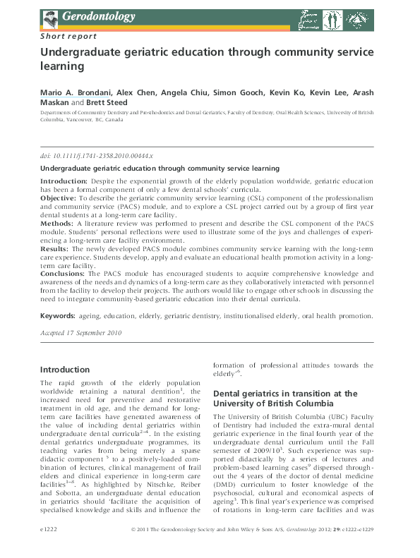 (PDF) Undergraduate geriatric education through community service learning