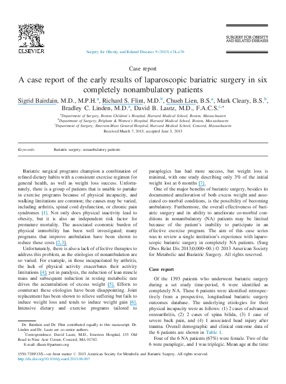 (PDF) A case report of the early results of laparoscopic bariatric ...