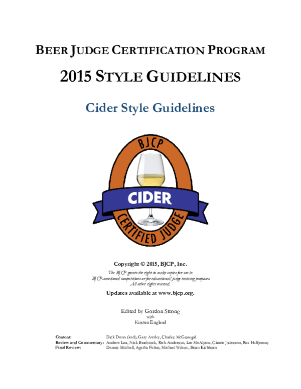 (PDF) BEER JUDGE CERTIFICATION PROGRAM 2015 STYLE GUIDELINES Cider