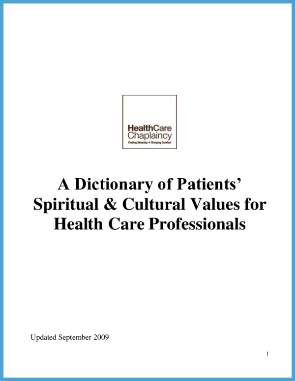  PDF A Dictionary Of Patients Spiritual Cultural Values For Health