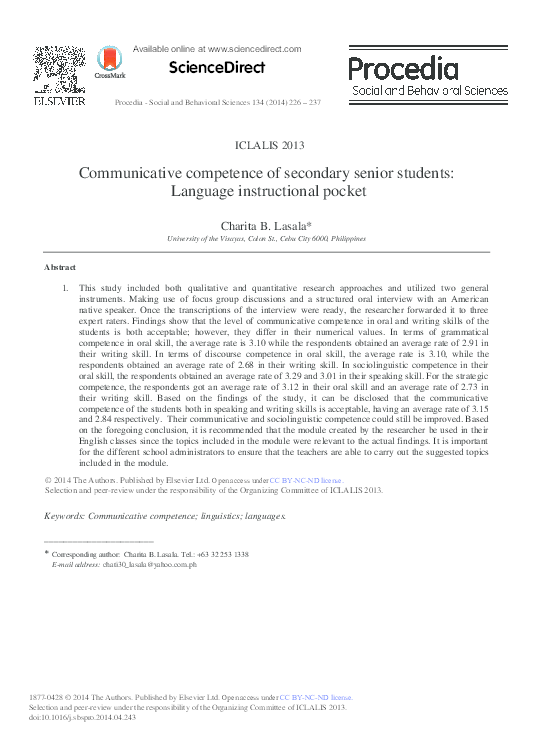 (PDF) ScienceDirect Communicative competence of secondary senior