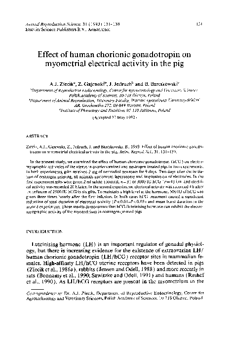 (PDF) Effect of human chorionic gonadotropin on myometrial electrical ...