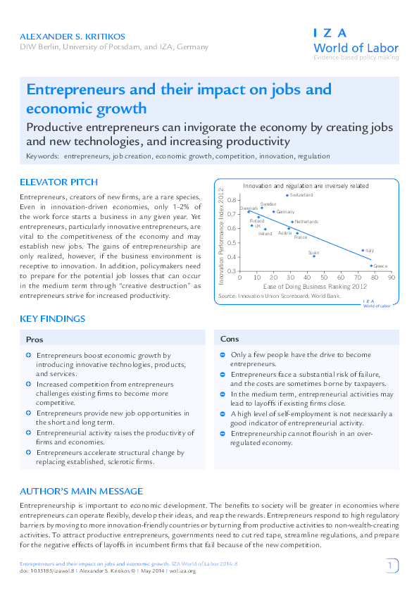 (PDF) Entrepreneurs and their impact on jobs and economic growth