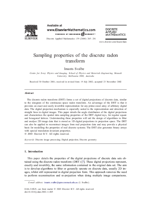 (PDF) Sampling properties of the discrete radon transform