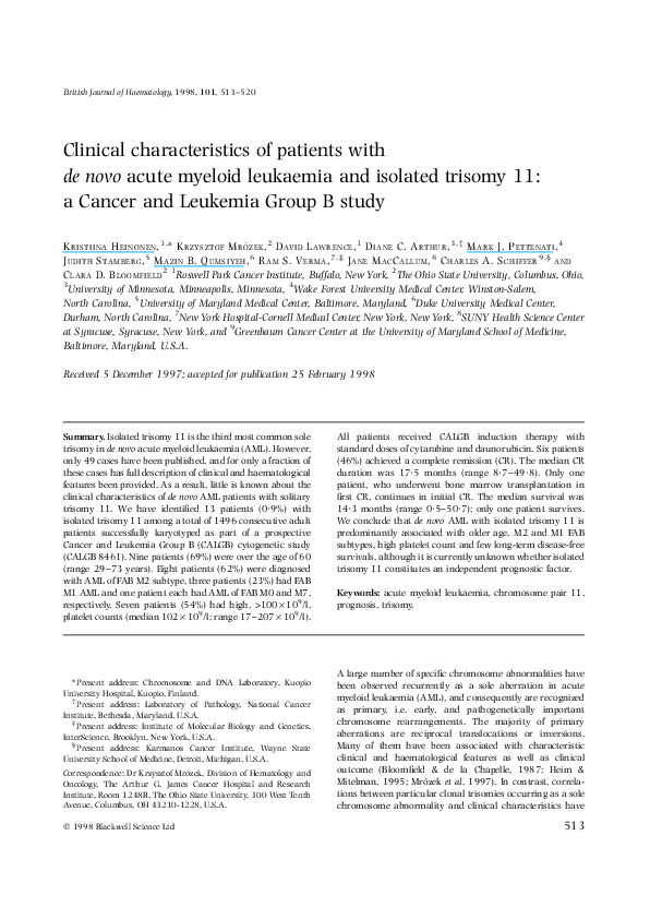 (PDF) Clinical characteristics of patients with de novo acute myeloid ...