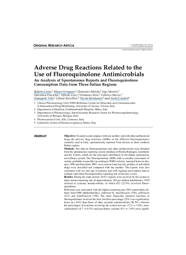 (PDF) Adverse Drug Reactions Related to the Use of Fluoroquinolone ...