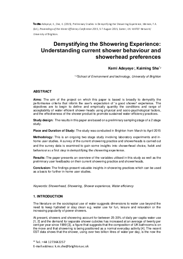 (PDF) Demystifying the Showering Experience Understanding current