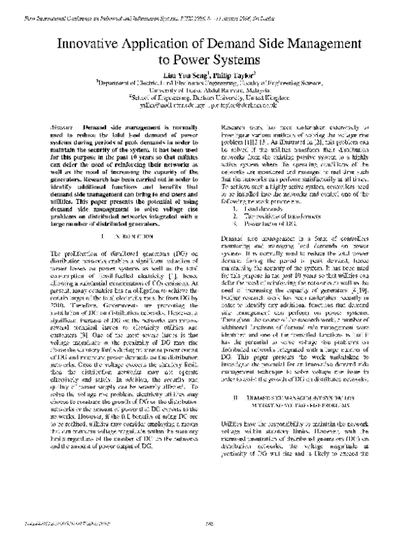 (PDF) Innovative Application of Demand Side Management to Power Systems