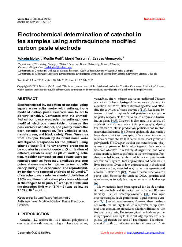(PDF) Electrochemical determination of catechol in tea samples using ...