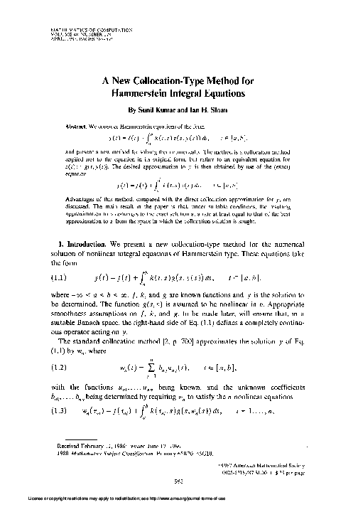 (PDF) A new collocationtype method for Hammerstein integral equations