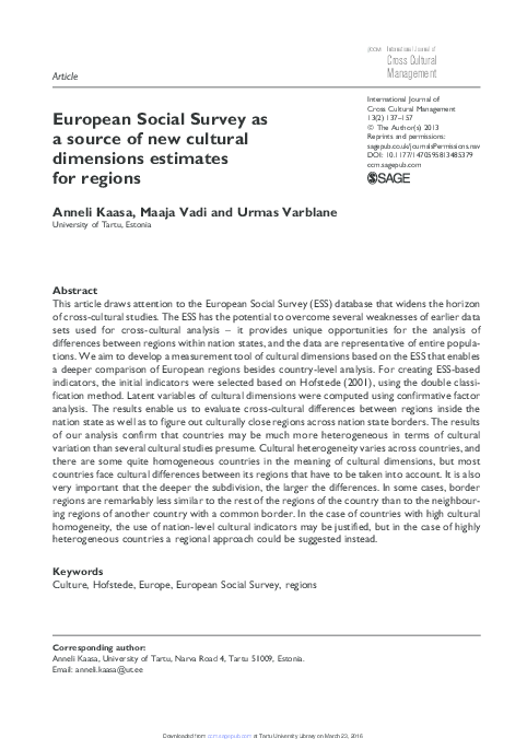 (PDF) European Social Survey as a source of new cultural dimensions ...