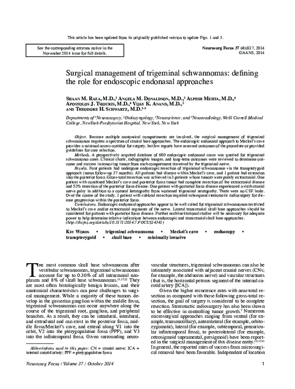 (PDF) Surgical management of trigeminal schwannomas defining the role