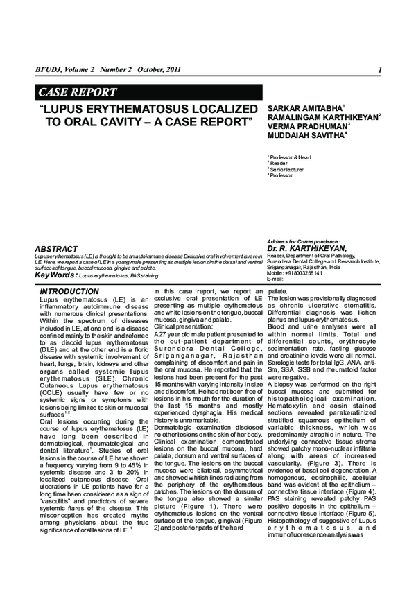 (PDF) Lupus Erythematosus Localized to Oral Cavity – a Case Report