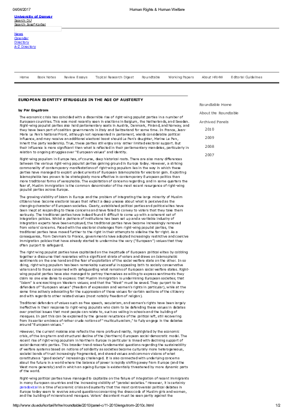 (PDF) European Identity Struggles in the Age of Austerity