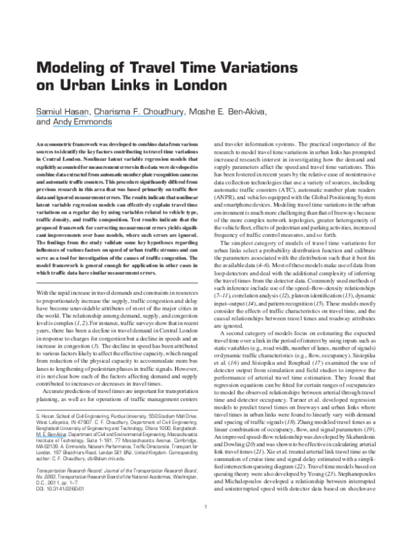 (PDF) Modeling of Travel Time Variations on Urban Links in London