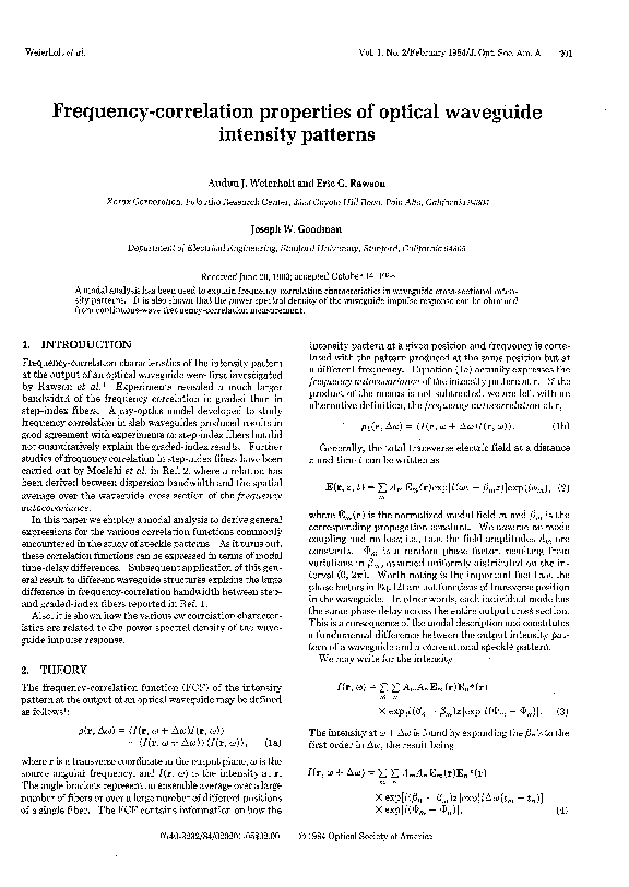 (PDF) Frequency-correlation properties of optical waveguide intensity ...