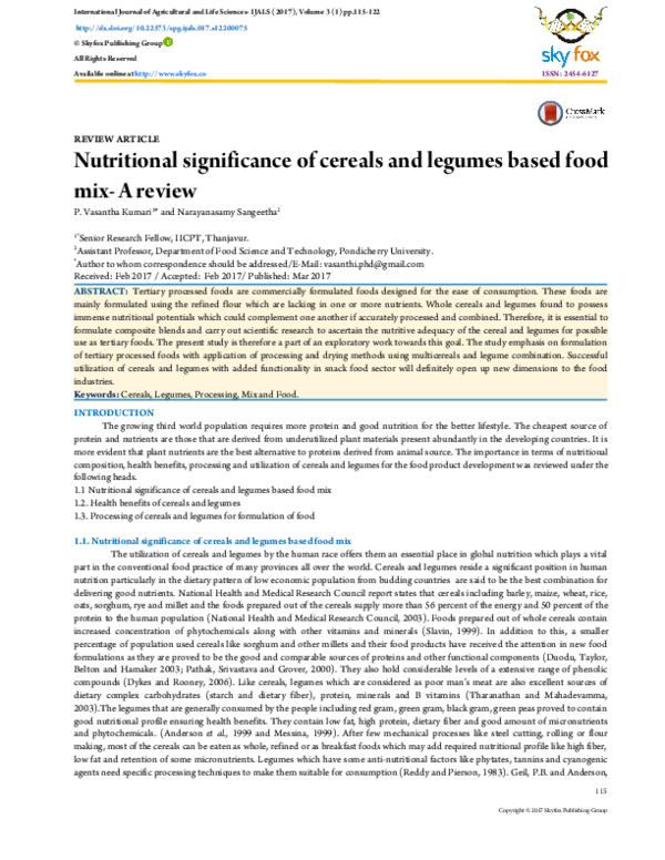 (PDF) Nutritional significance of cereals and legumes based food mix A