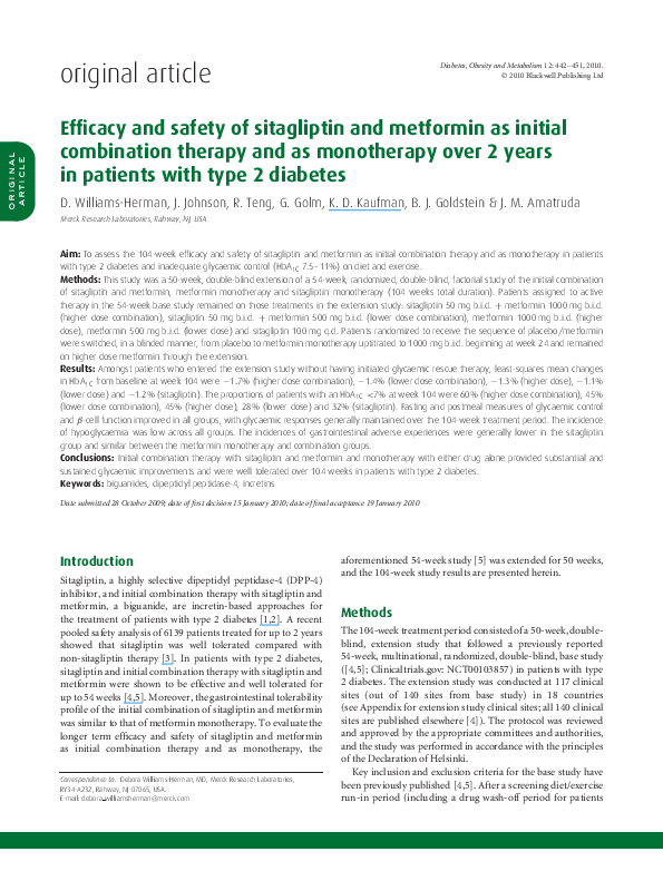 (PDF) Efficacy and safety of sitagliptin and metformin as initial ...