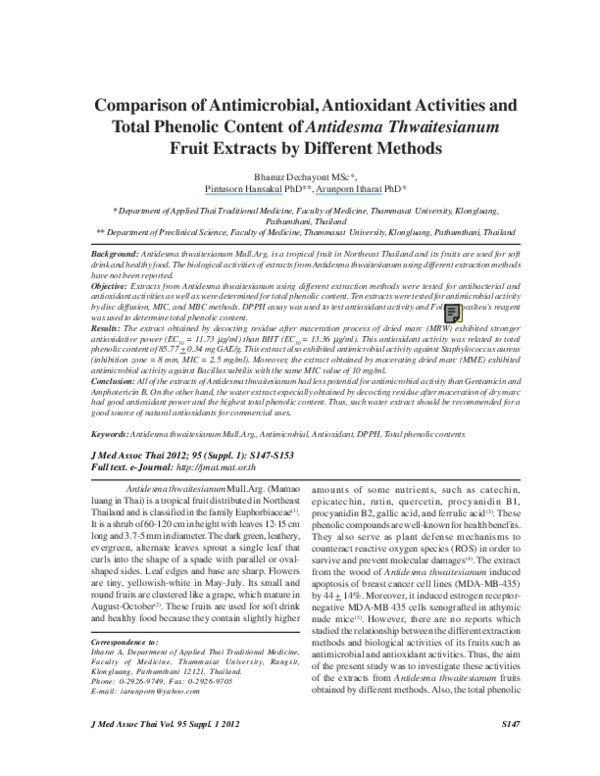 (PDF) Comparison of antimicrobial, antioxidant activities and total ...